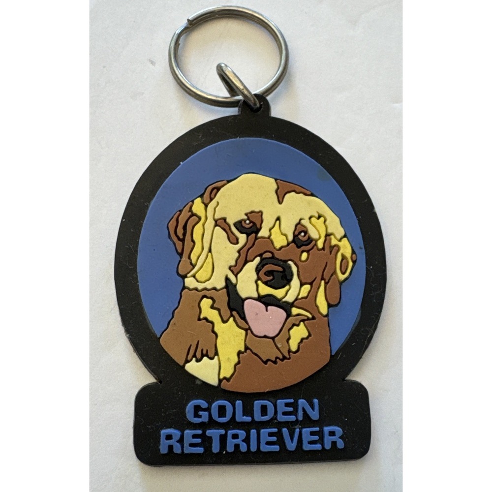 Golden Retriever Keychain Etched rubber Vintage 90's SWIBCO Dog keyring NOS